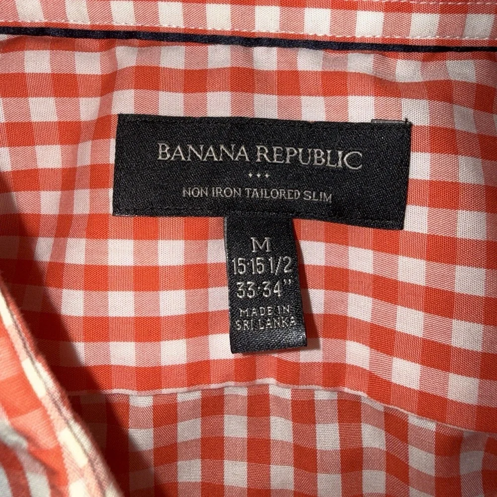 Men's Banana Republic Tailored Slim Fit Plaid Button Up Shirt Red Size M 15/33